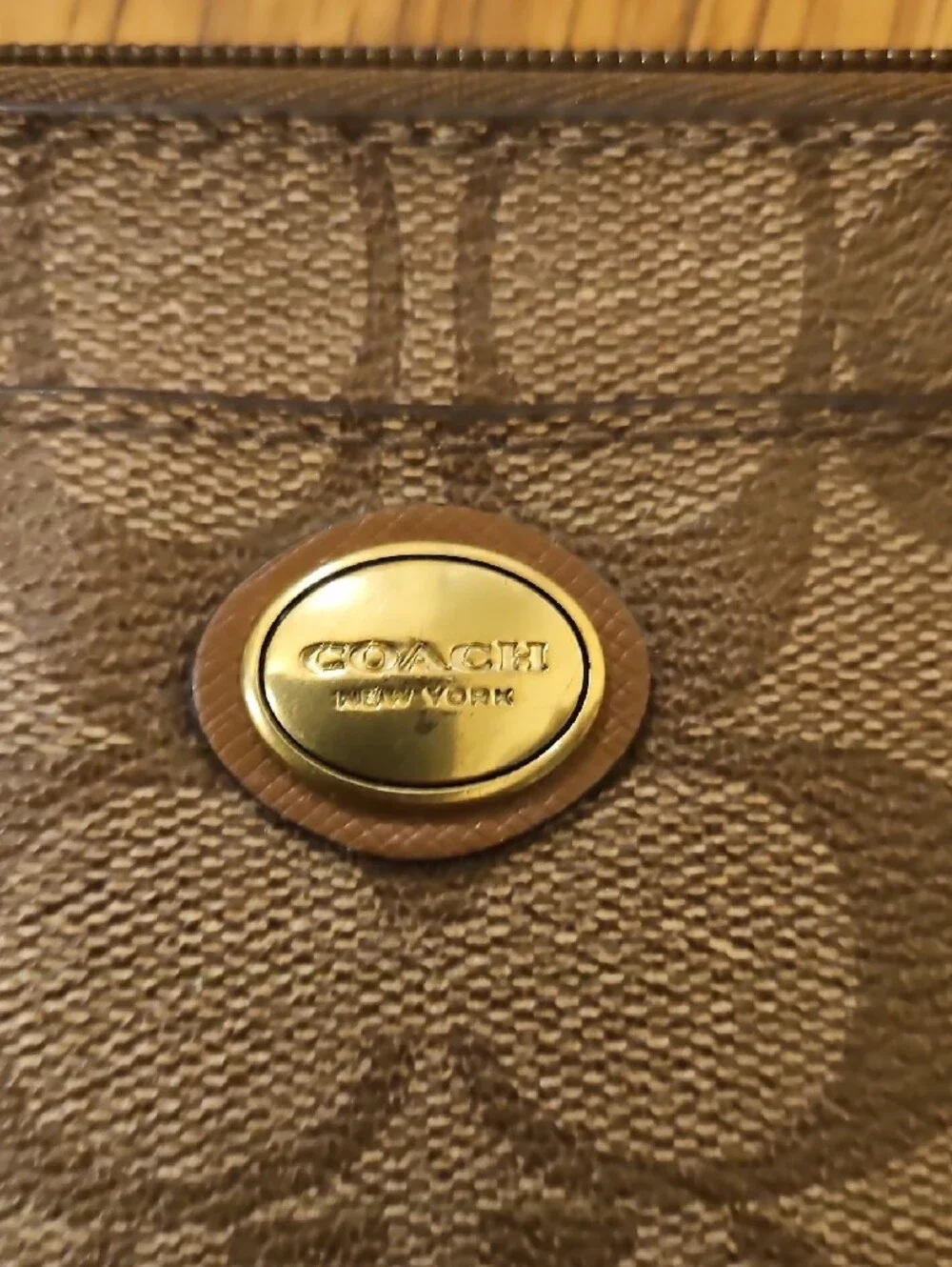 Coach Signature Canvas Wristlet in Brown/Tan